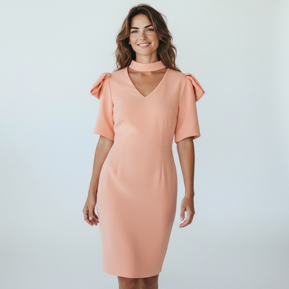 NWT Ina PINK BOW SLEEVES MIDI SHEATH DRESS Small COQUETTE GIRLHOODCORE FEMININE